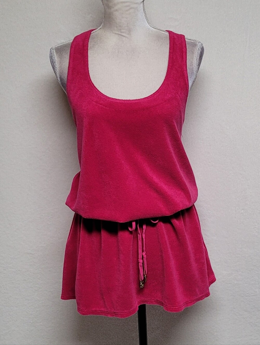 Juicy Couture Rare Vintage Magenta Terrycloth Racerback Tie-Waist Mini Dress L - Picture 2 of 13